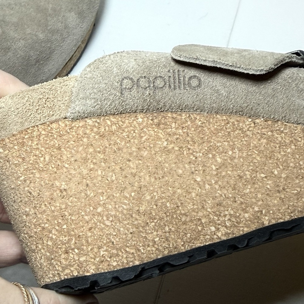 Papillio by Birkenstock Fanny Wedge Clog In Warm Sand Suede Size 41 US 10 - Picture 9 of 16